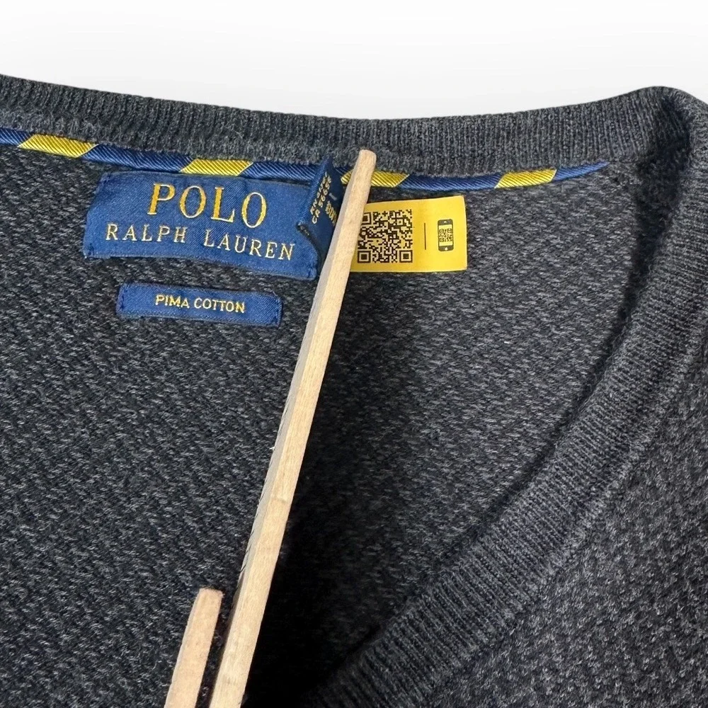 Polo Ralph Lauren Men's‎ V Neck Pima Cotton Sweater Dark Gray Heather Casual